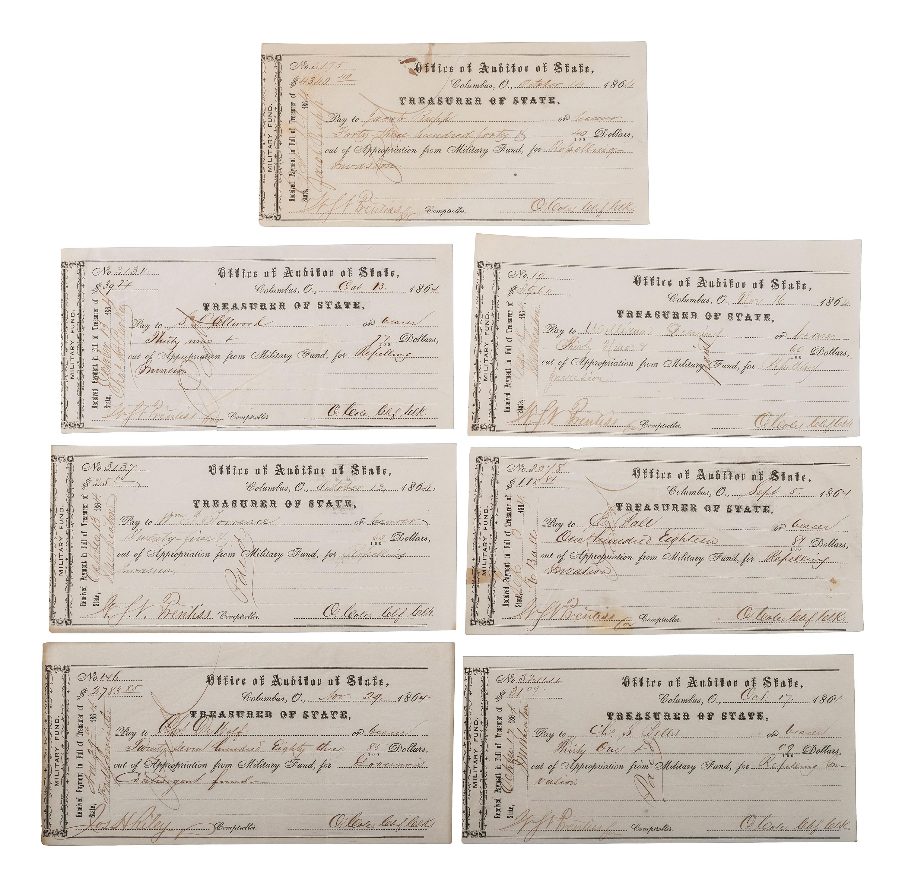 [CIVIL WAR]. War-date documents relating to Ohio, Indiana, and Wisconsin.