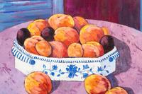 Peaches in a Blue and White Bowl , 1976, and Yellow Gorse in a Blue Pitcher (two works)