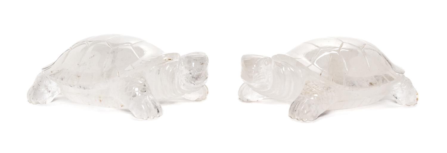 A Pair of Rock Crystal Models of Tortoises, LATE 20TH CENTURY, Width 8 7/8 inches. — LATE 20TH CENTURY,