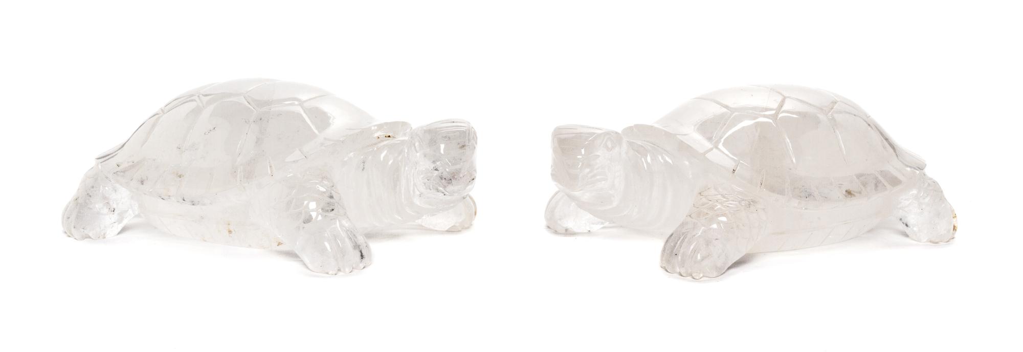 A Pair of Rock Crystal Models of Tortoises, LATE 20TH CENTURY, Width 8 7/8 inches. — LATE 20TH CENTURY,