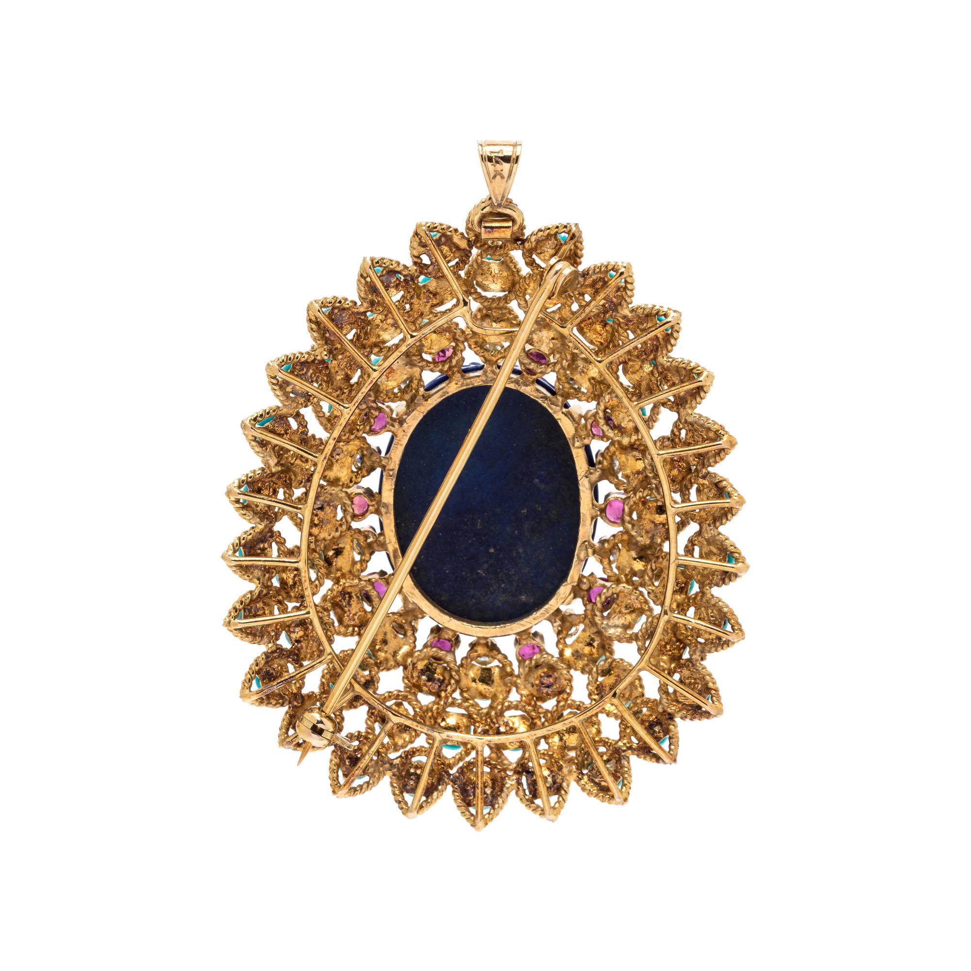 MULTIGEM AND DIAMOND PENDANT/BROOCH