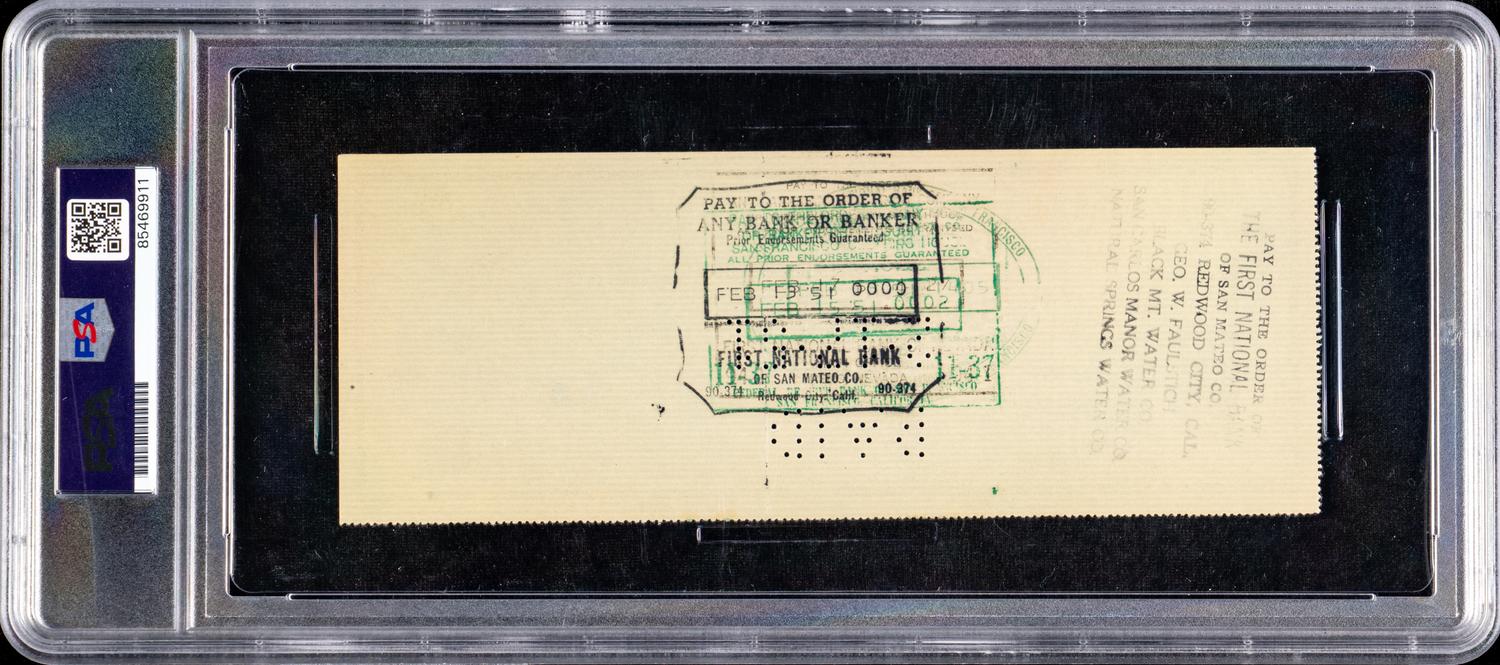 A Ty Cobb Signed Autograph Check (PSA 9 AUTO MINT)