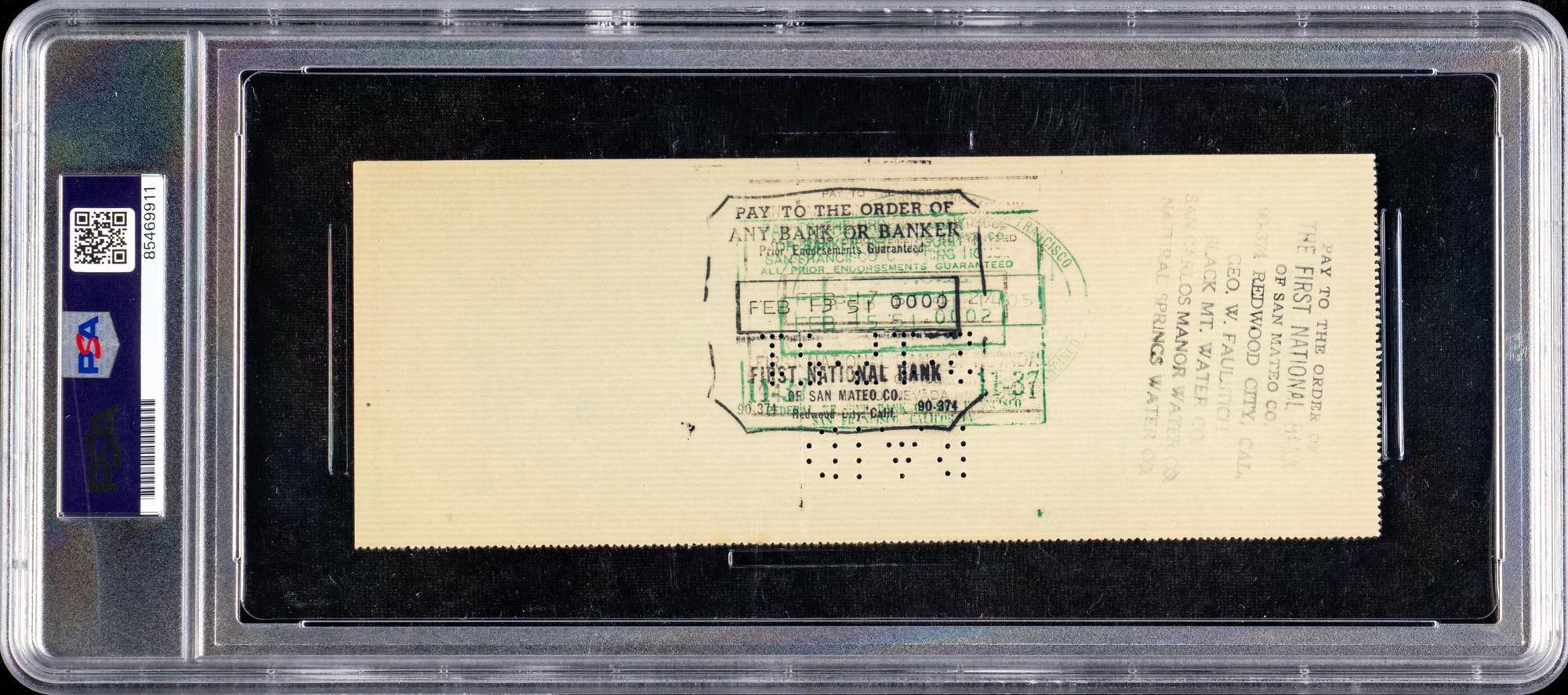 A Ty Cobb Signed Autograph Check (PSA 9 AUTO MINT)