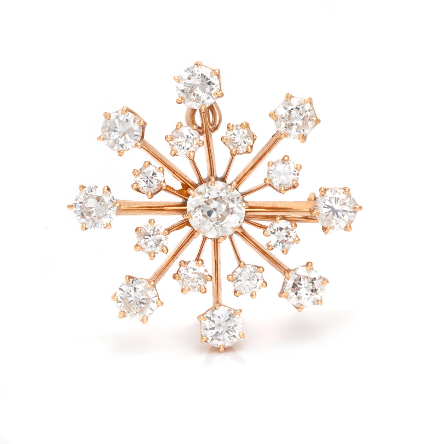 ANTIQUE, ROSE GOLD AND DIAMOND PENDANT/BROOCH