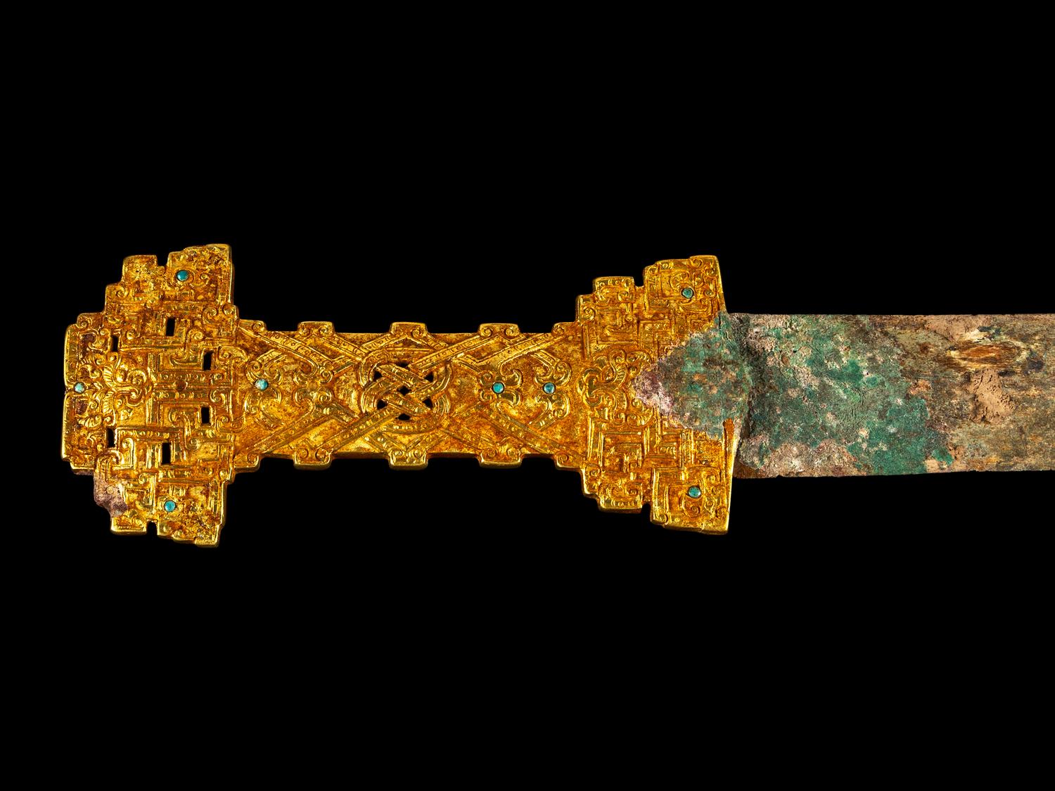 A Chinese Archaistic Bronze Sword with Gilt Bronze Handle