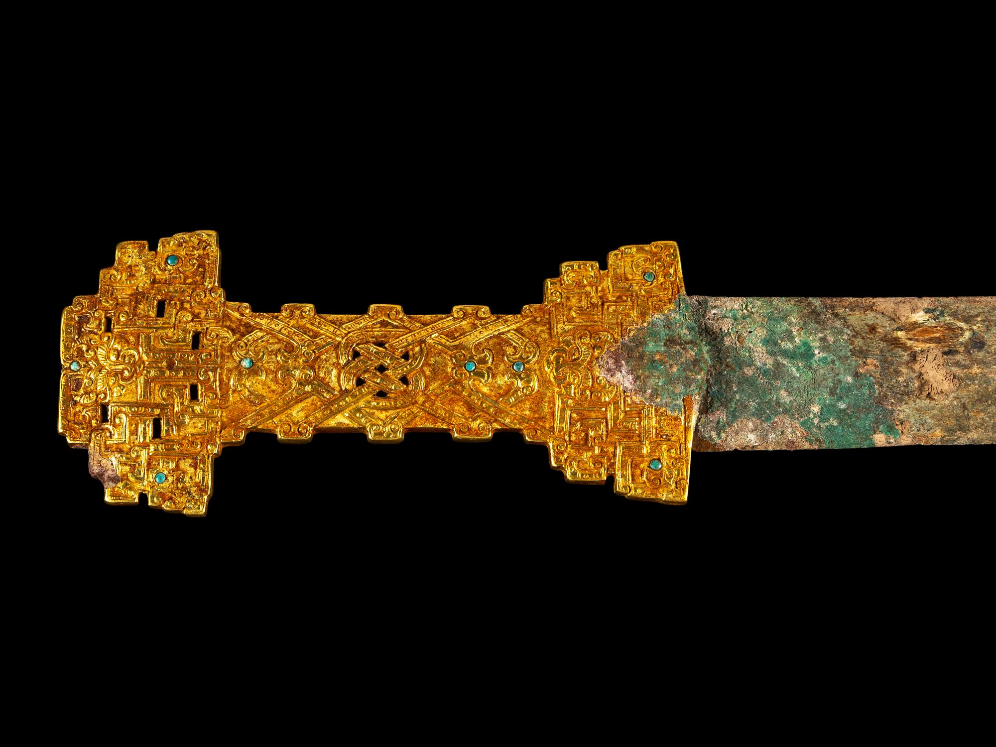 A Chinese Archaistic Bronze Sword with Gilt Bronze Handle