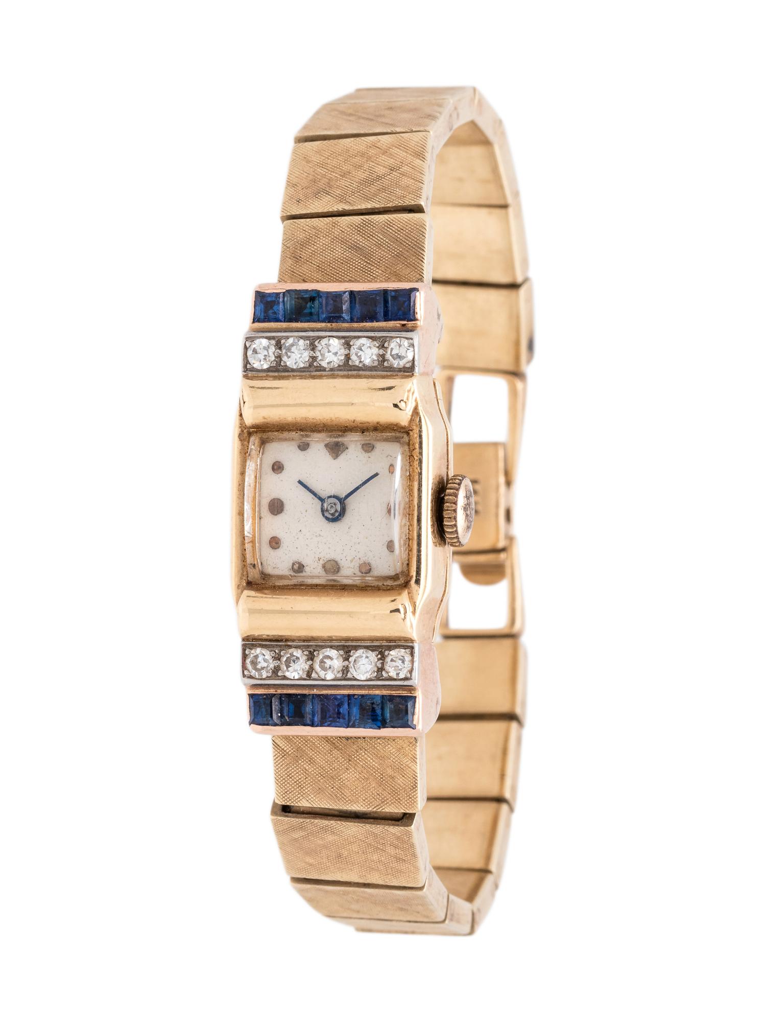 14K YELLOW GOLD, SYNTHETIC SAPPHIRE AND DIAMOND WRISTWATCH