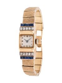 14K YELLOW GOLD, SYNTHETIC SAPPHIRE AND DIAMOND WRISTWATCH