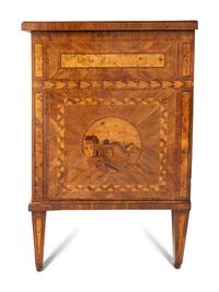 A Pair of North Italian Neoclassical Sans Traverse Walnut and Fruitwood Marquetry Commodes