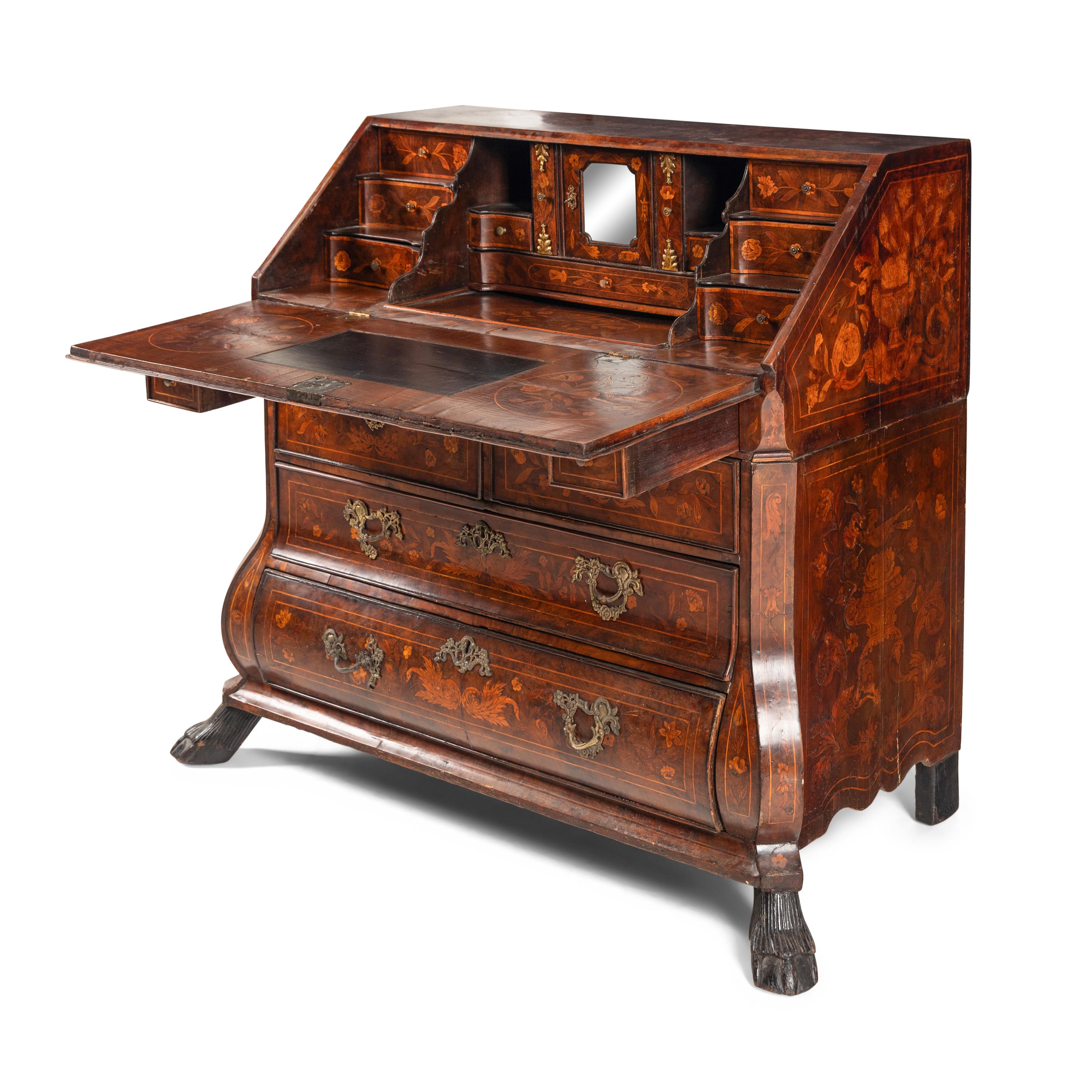 A Dutch Marquetry Slant-Front Bureau