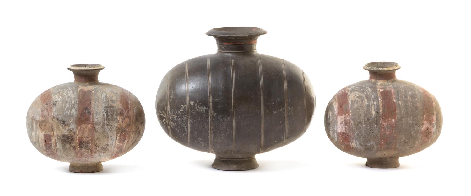 Three Pottery Cocoon Jars — HAN DYNASTY