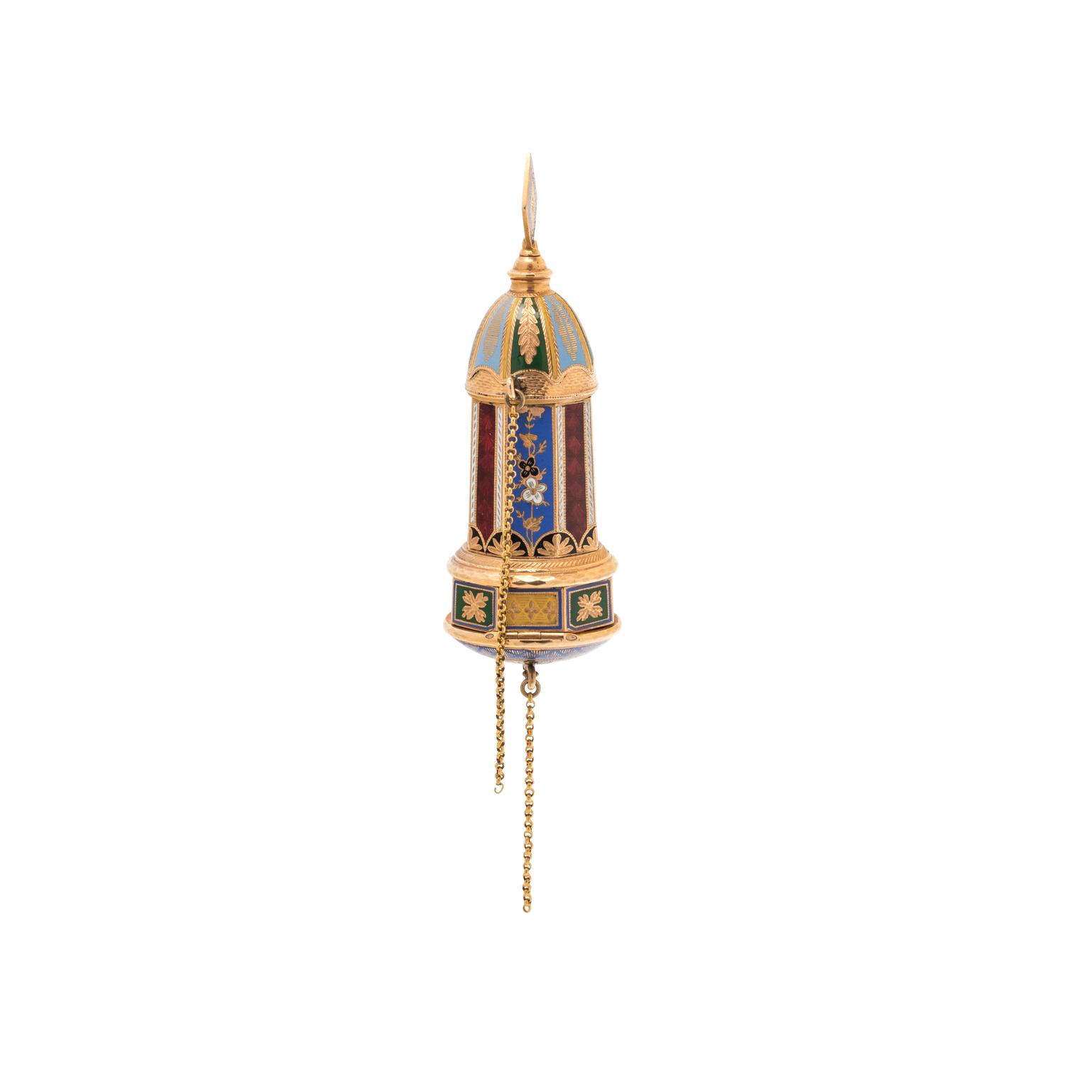 YELLOW GOLD AND ENAMEL MINARET WATCH