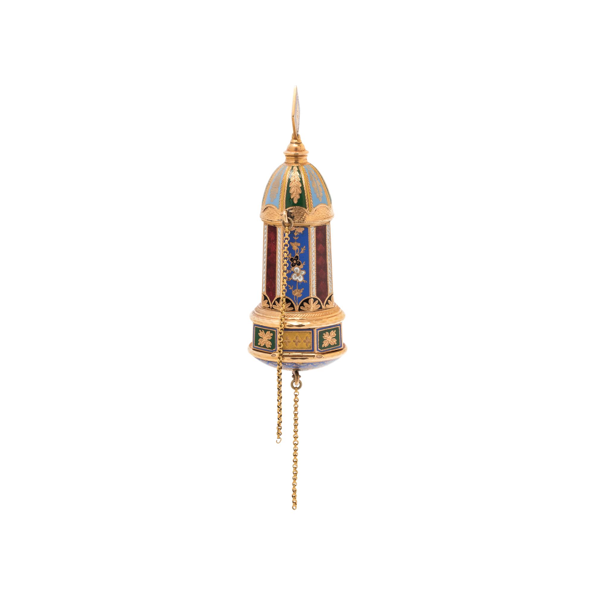 YELLOW GOLD AND ENAMEL MINARET WATCH