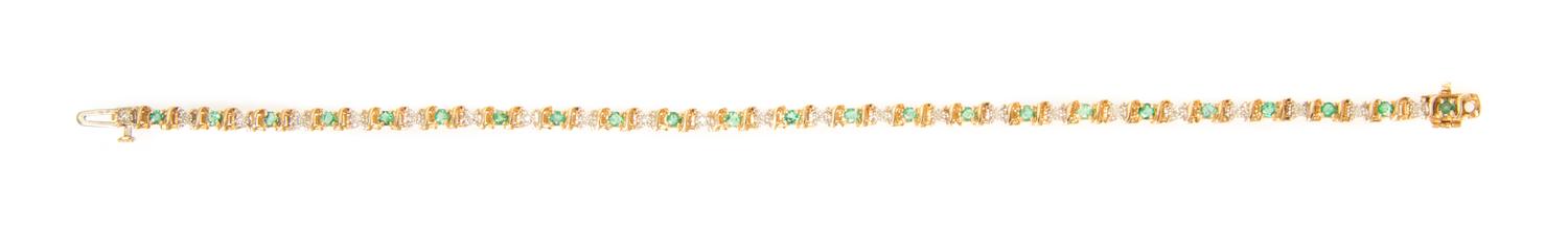 A 14 Karat Yellow Gold, Emerald and Diamond Bracelet, 5.70 dwts.