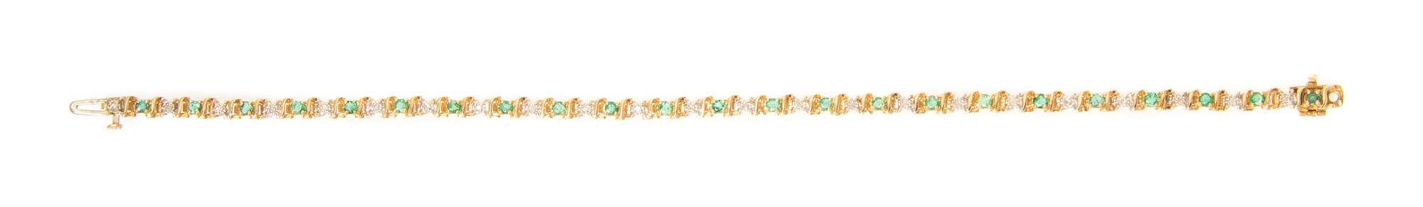 A 14 Karat Yellow Gold, Emerald and Diamond Bracelet, 5.70 dwts.