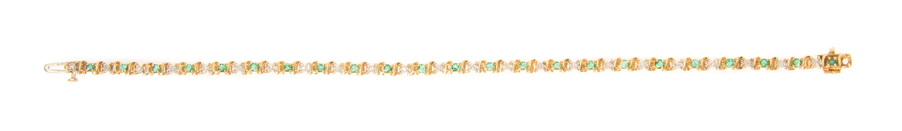 A 14 Karat Yellow Gold, Emerald and Diamond Bracelet, 5.70 dwts.