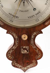 An English Mother-of-Pearl Inlaid Rosewood Wheel Barometer