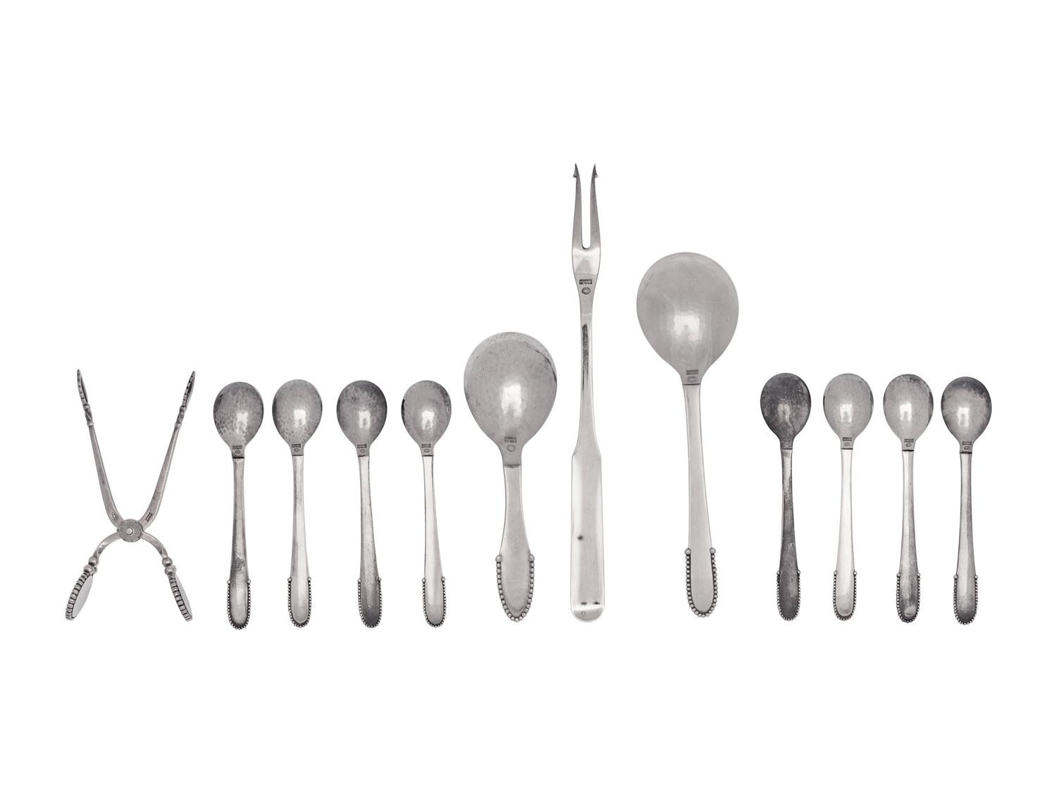 Eleven Georg Jensen Silver Beaded Pattern Flatware Articles