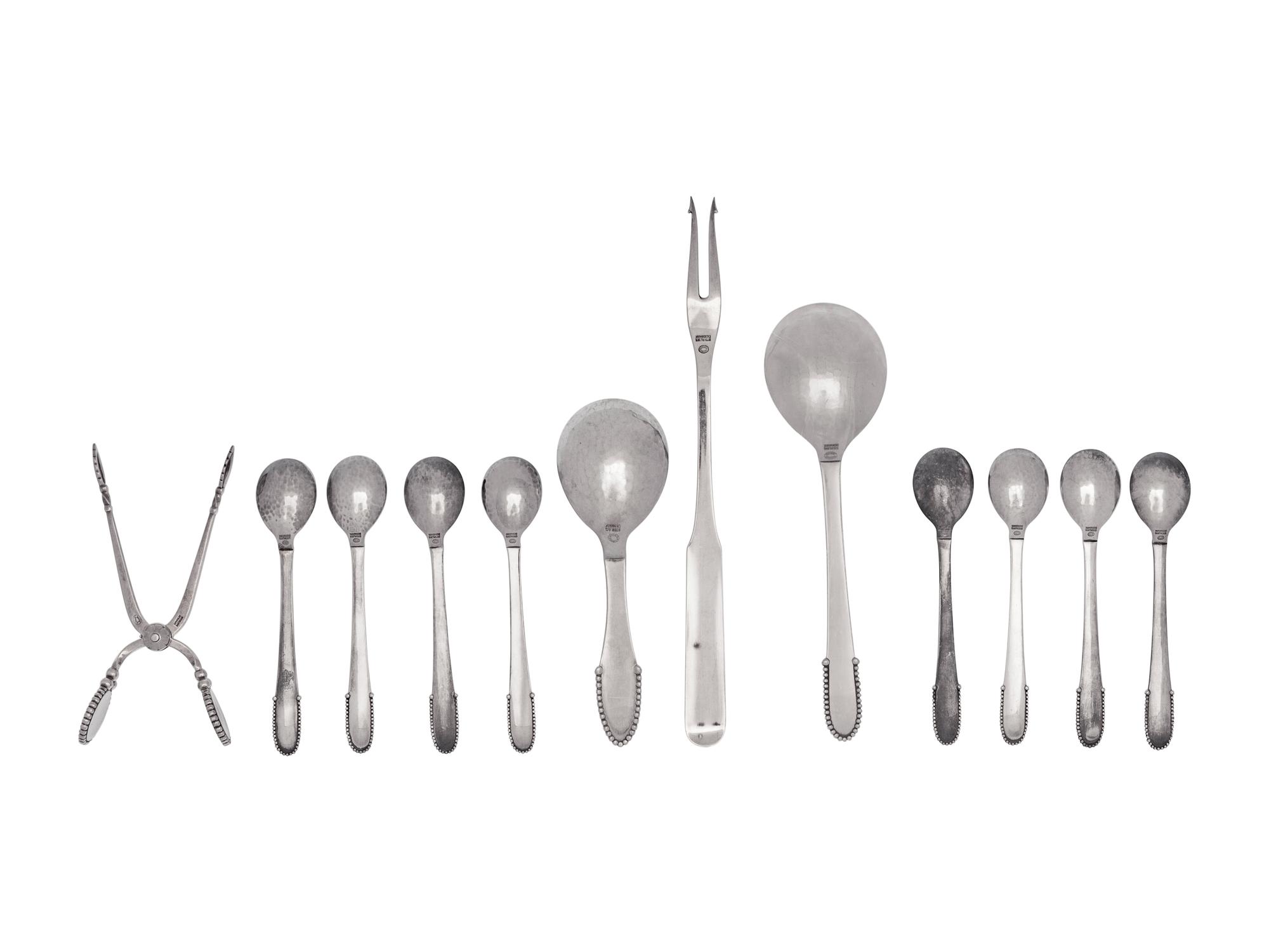 Eleven Georg Jensen Silver Beaded Pattern Flatware Articles