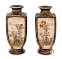 A Pair of Blue Ground Satsuma Vases