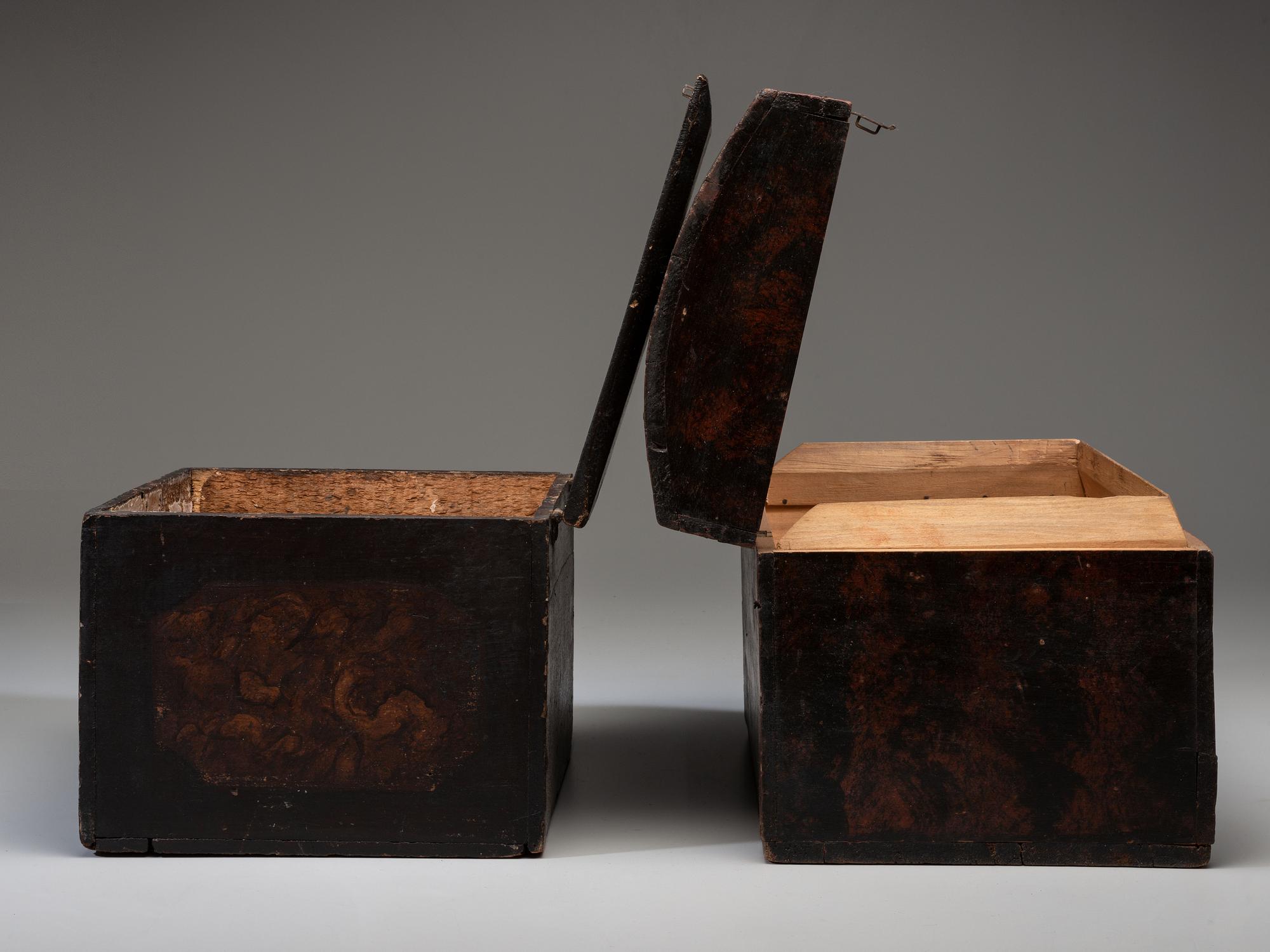 Two Paint Decorated Wood Boxes
