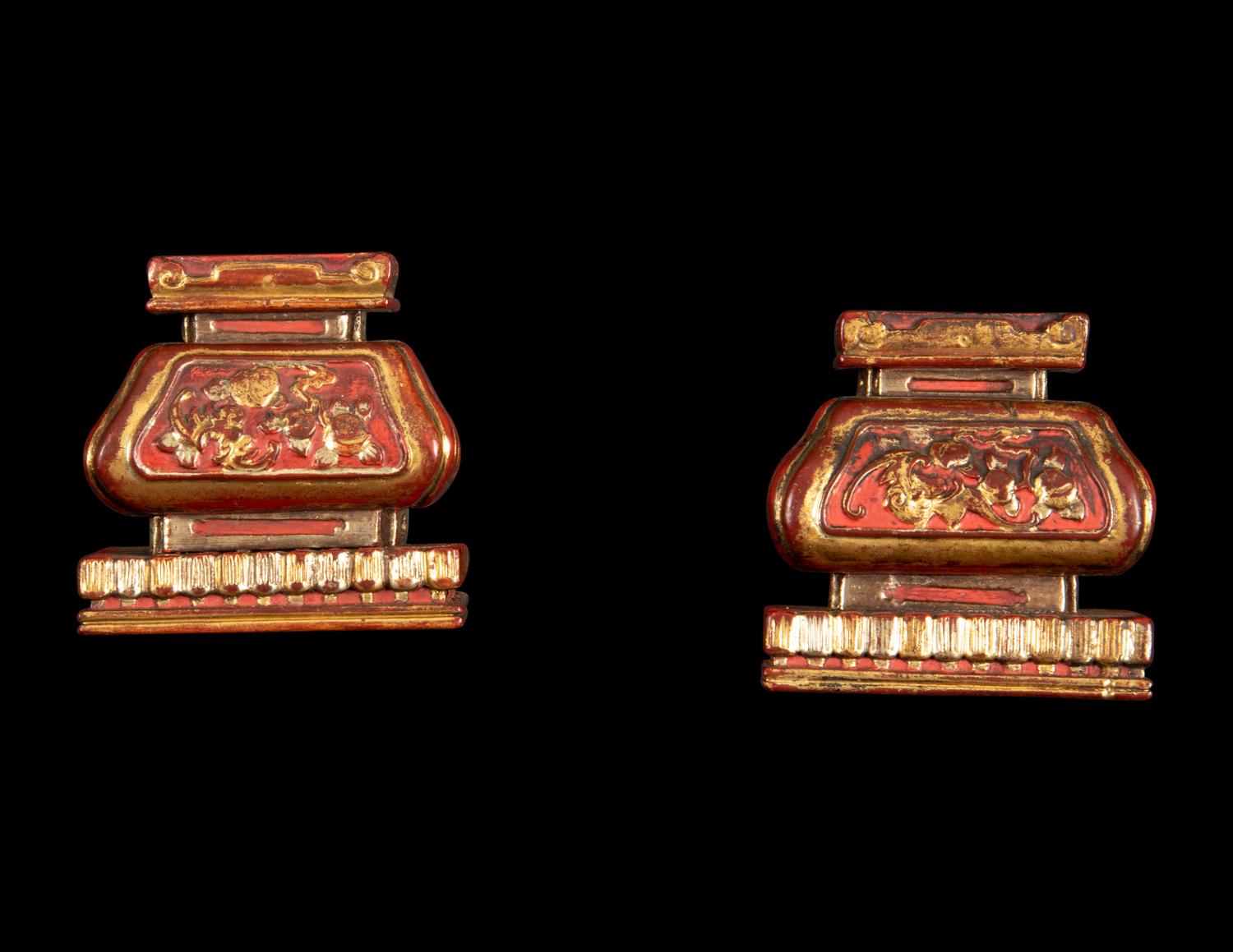 16 Chinese Gilt and Red Lacquered Wood Articles