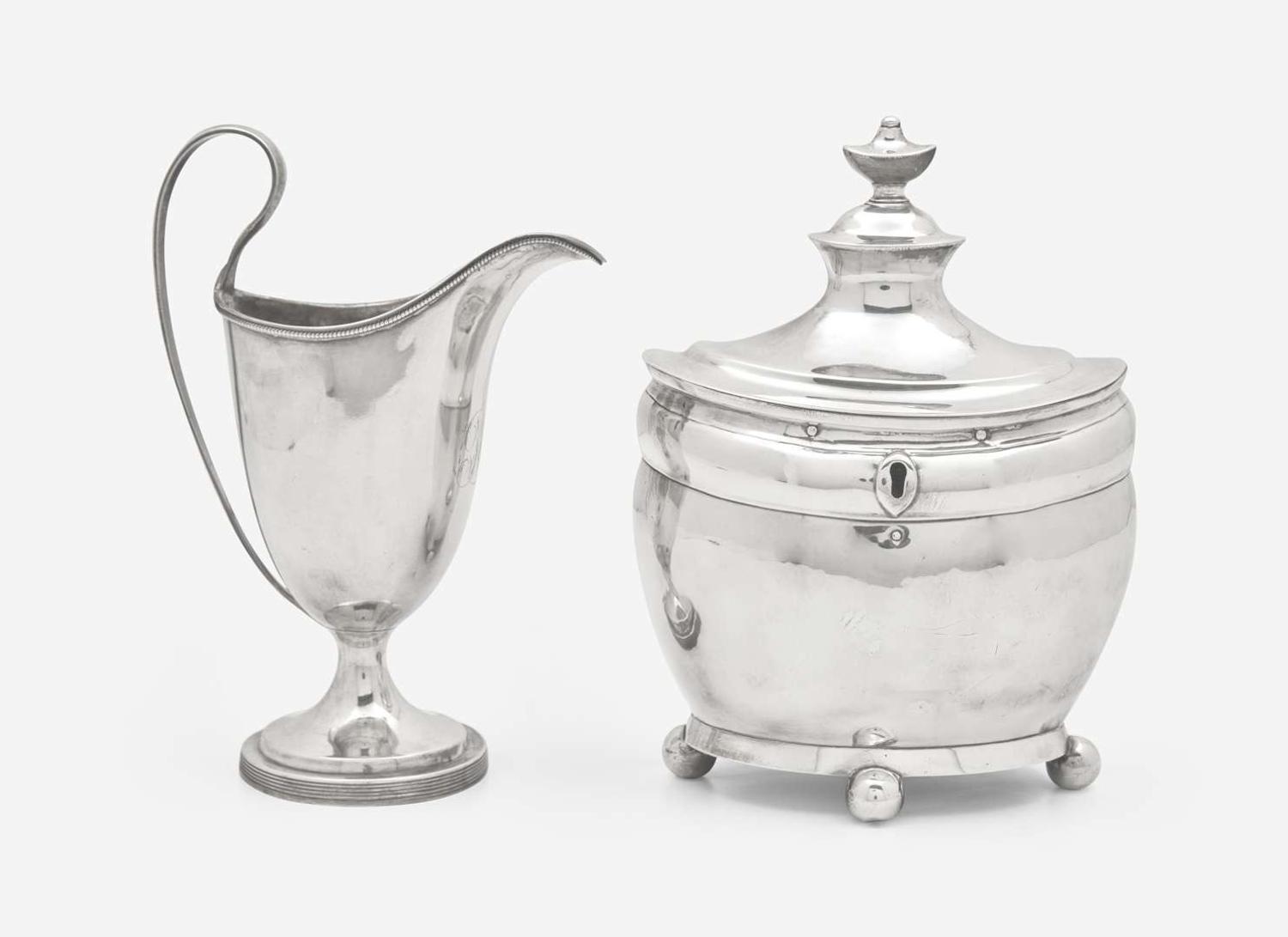 A Federal silver tea caddy and silver creamer, William Garret Forbes (1751-1840) and John Vernon (1761-1842), New York, NY, circa 1800