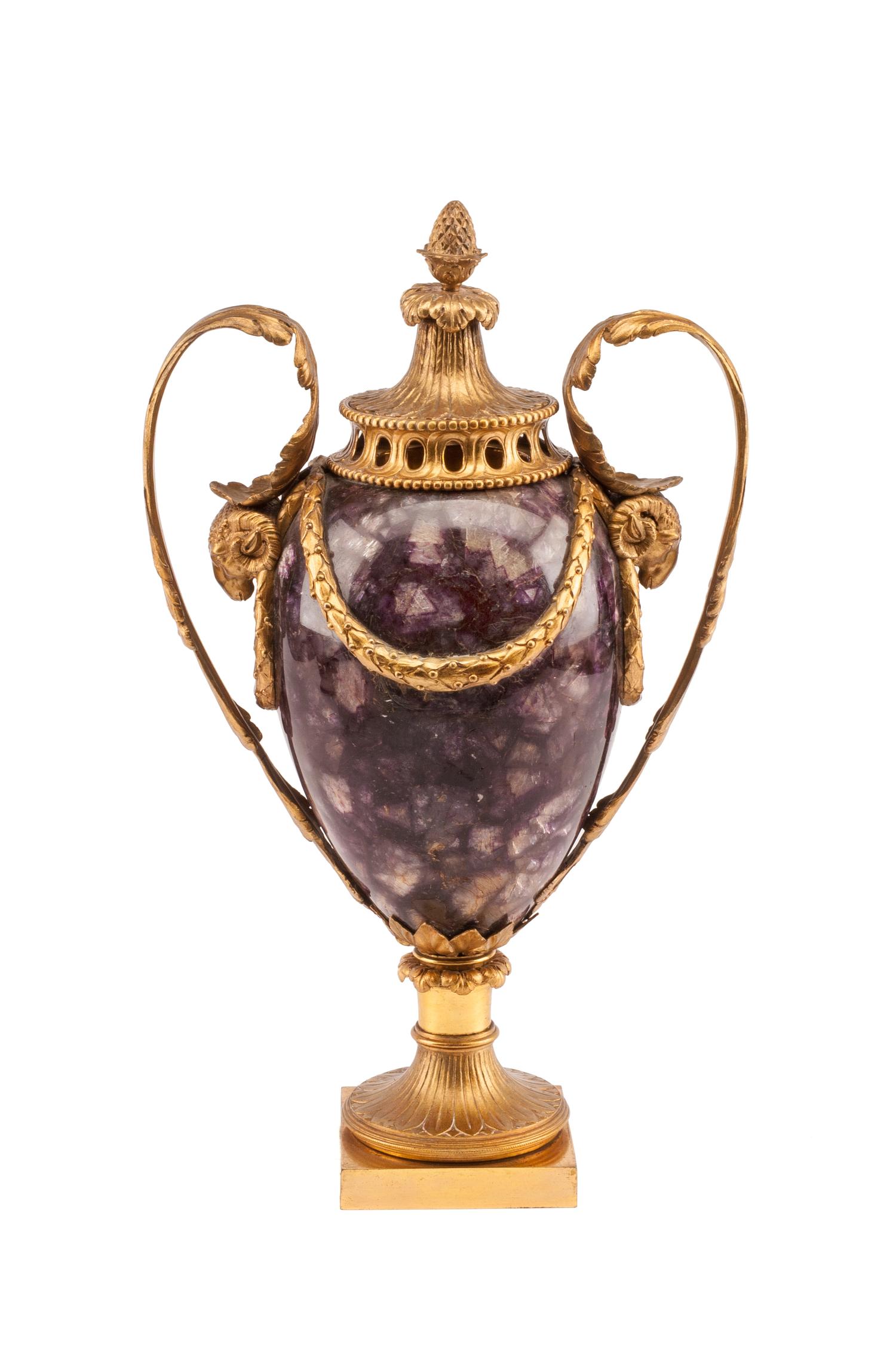 An English Gilt Bronze Mounted Blue John Urn Height 15 1/2 inches. — 18TH CENTURY