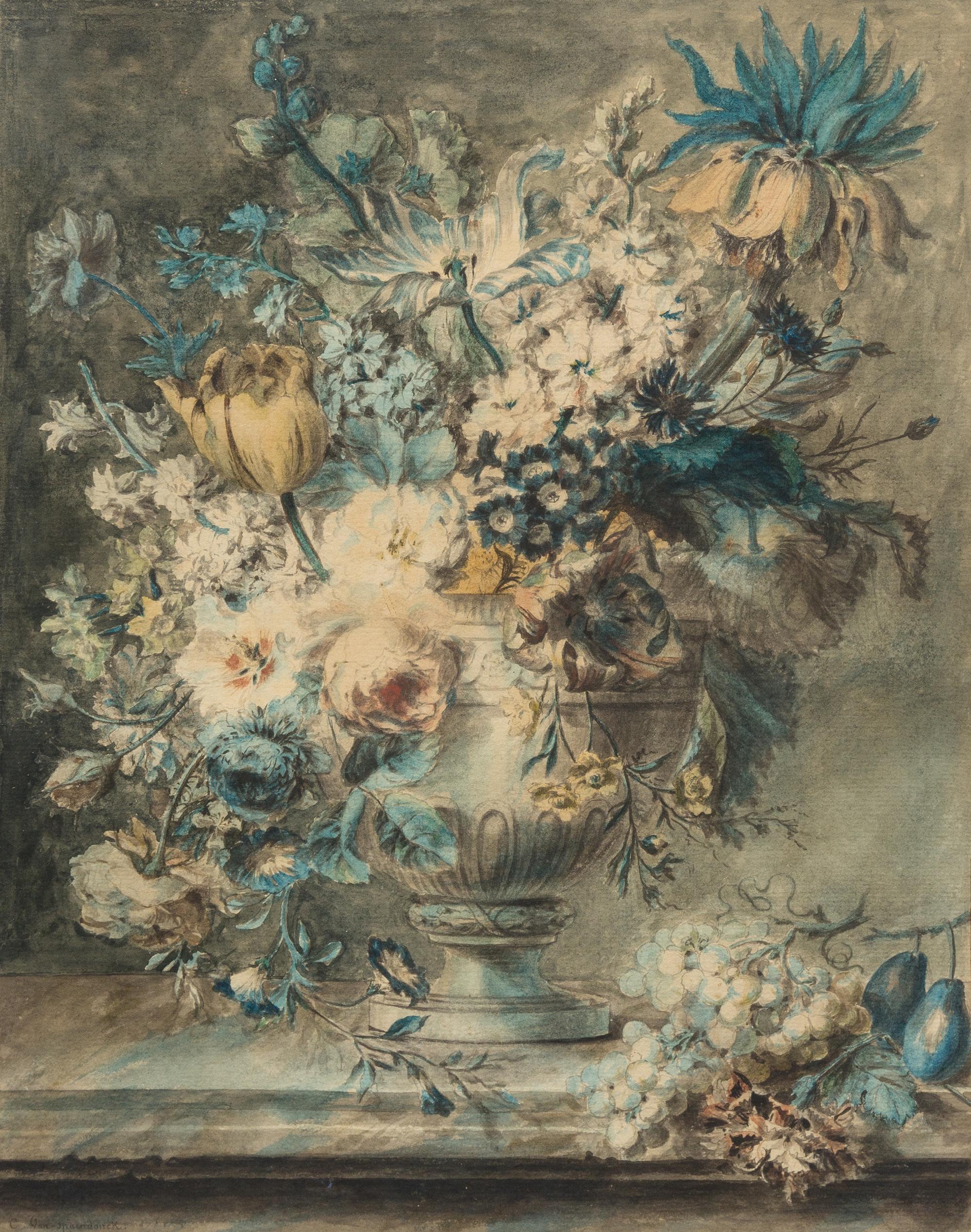 Attributed to Cornelis van Spaendonck, (Dutch, 1756-1840), Still Life: Bouquet of Flowers in a Vase on a Ledge