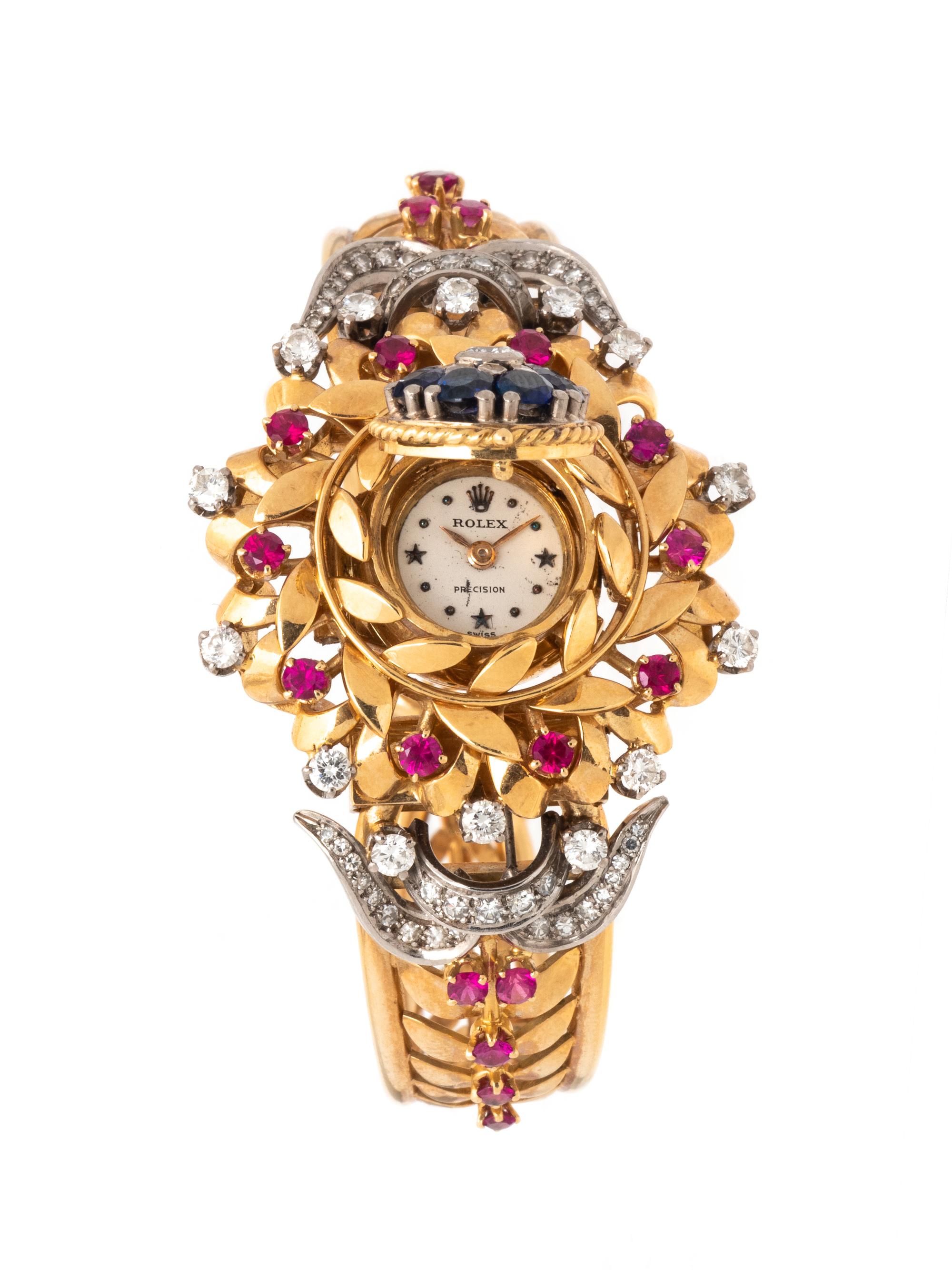 ROLEX, SYNTHETIC GEMSTONE AND DIAMOND SURPRISE WATCH