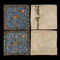 Two Pairs of Chinese Silk Brocade Civil Official's Rank Badges, 19th Century 清晚期 織錦文官補子兩對