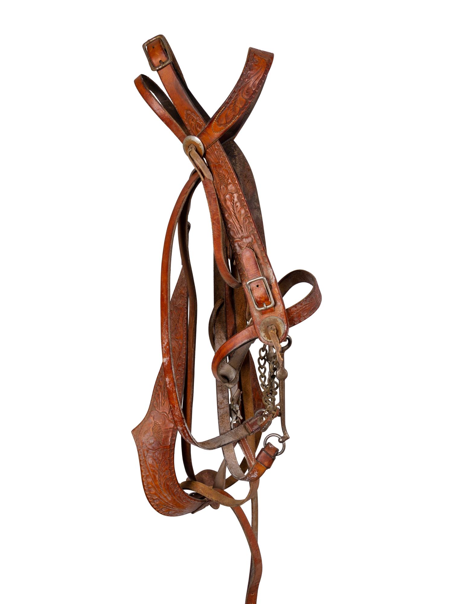 A Group of Western Horse Bridles and Quirts