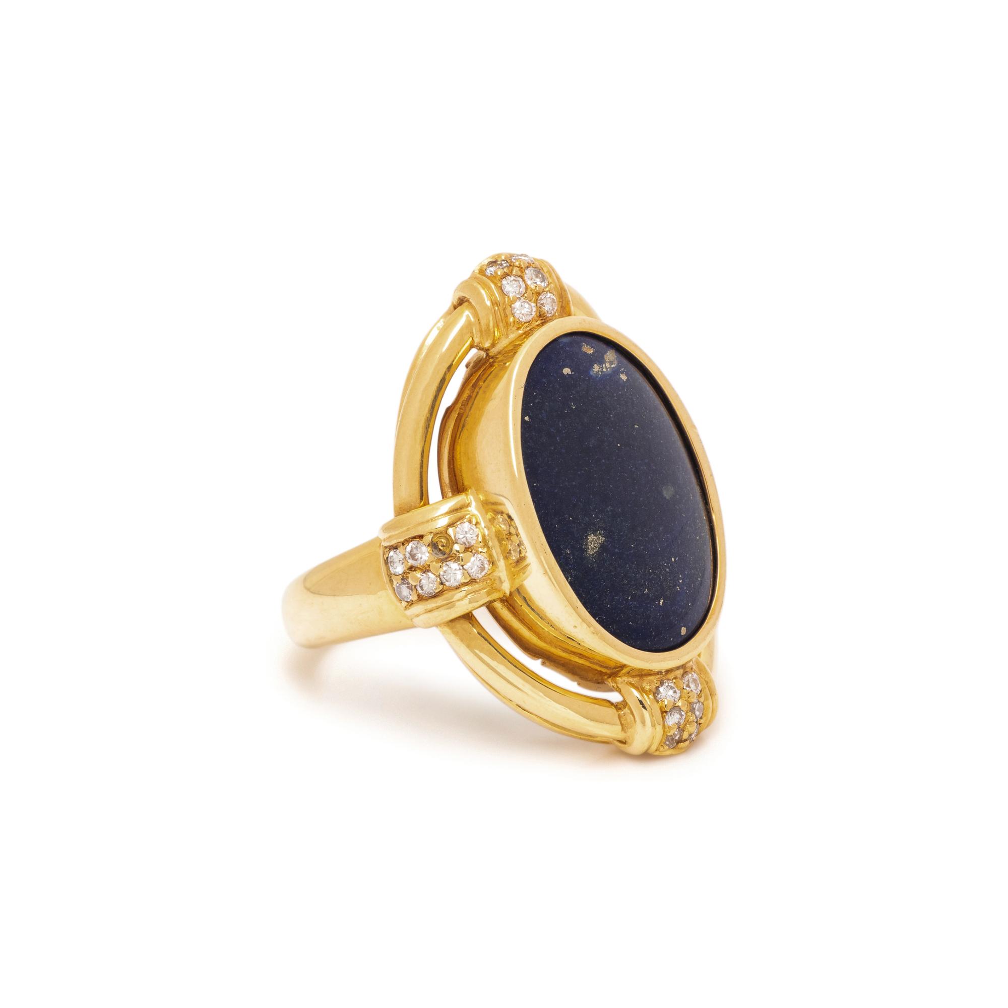 LAPIS LAZULI, DIAMOND, AND YELLOW GOLD RING