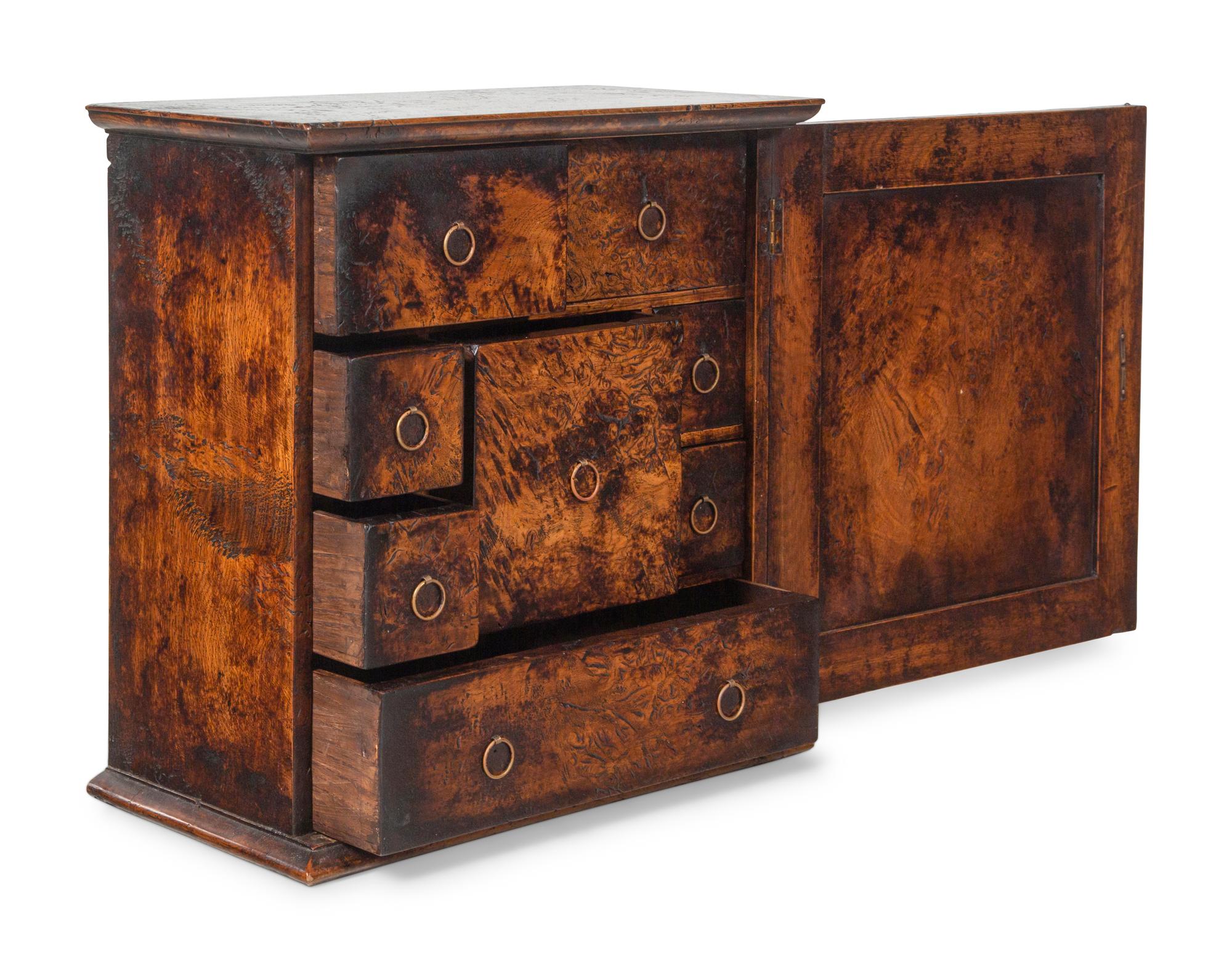 An English Primitive Burlwood Hanging Spice Cabinet