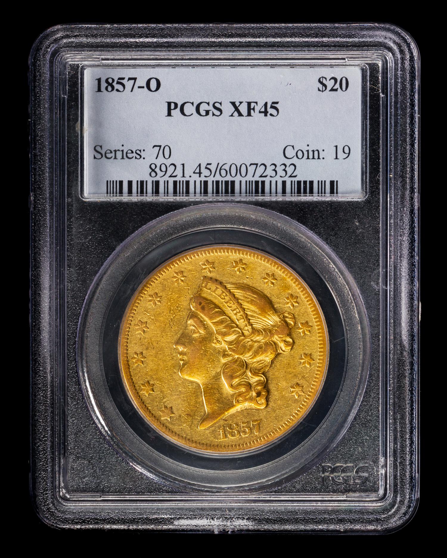 A United States 1857-O Liberty Head $20 Gold Coin