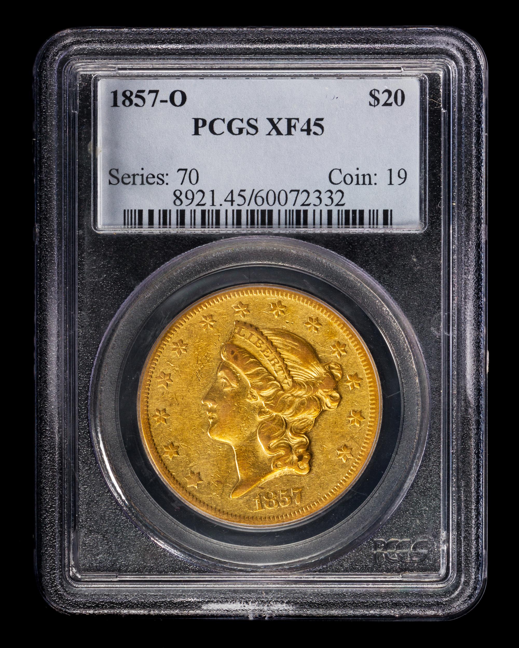 A United States 1857-O Liberty Head $20 Gold Coin