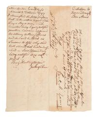 [AFRICAN AMERICANA]. Manuscript legal document related to the case of "Thomas King a Negro man" who was in debtor's prison. Norwich, [Connecticut]. 28 October 1797.