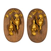 A Pair of Gilt Bronze and Walnut Hunt Plaques