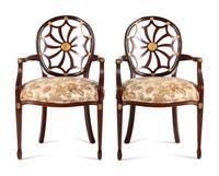 A Pair of George III Style Mahogany and Parcel-Gilt Armchairs