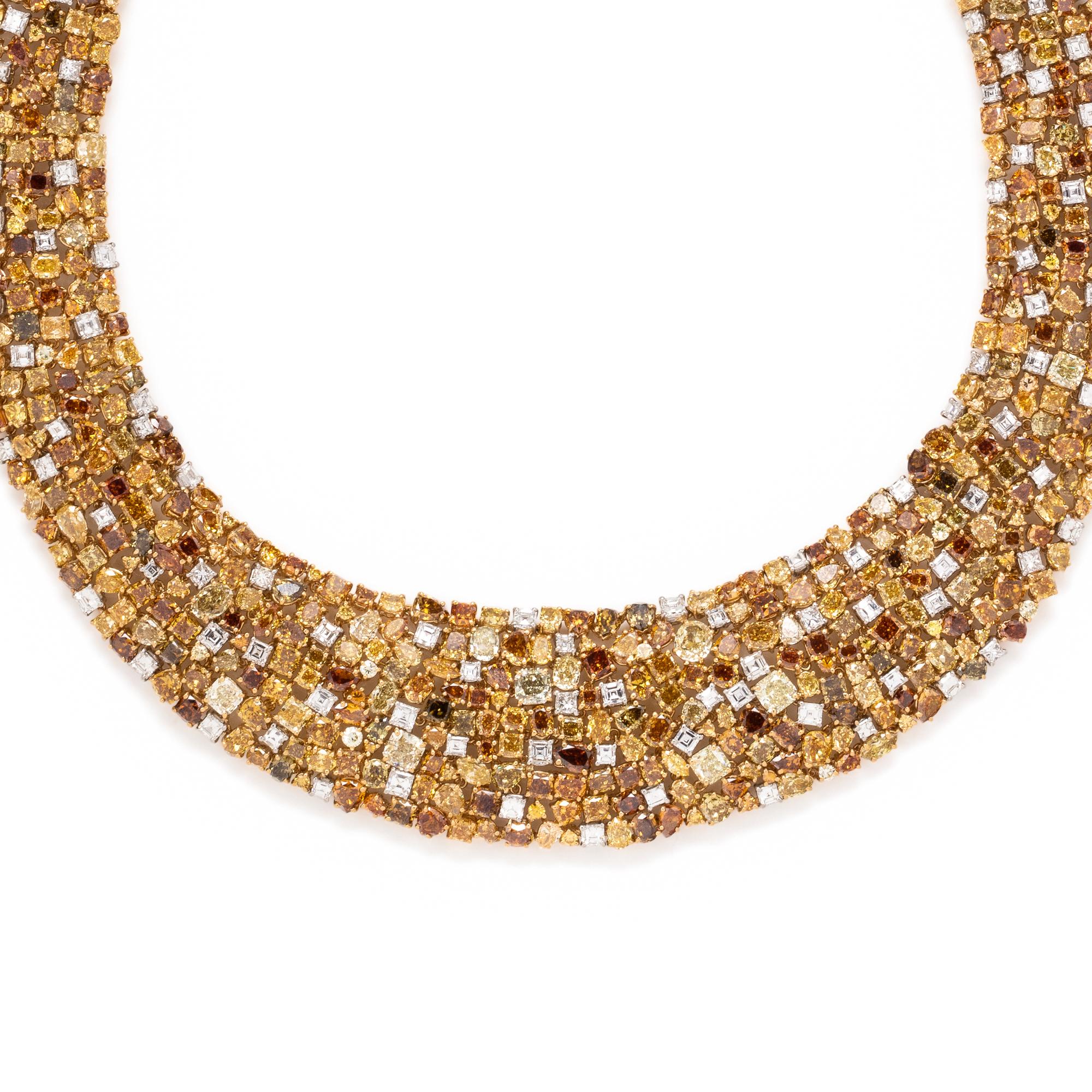 OSCAR HEYMAN, DIAMOND AND COLORED DIAMOND BIB NECKLACE