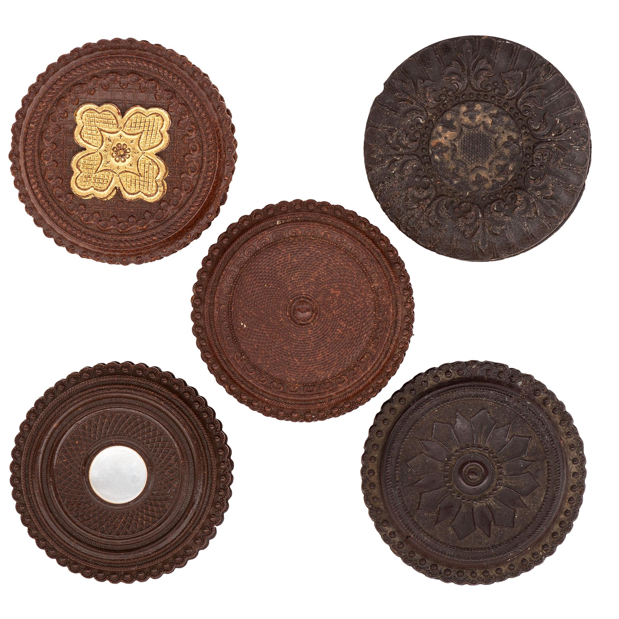 [EARLY PHOTOGRAPHY - UNION CASES]. A group of 10 brown "oreo" union cases containing portraits of male subjects, including:
