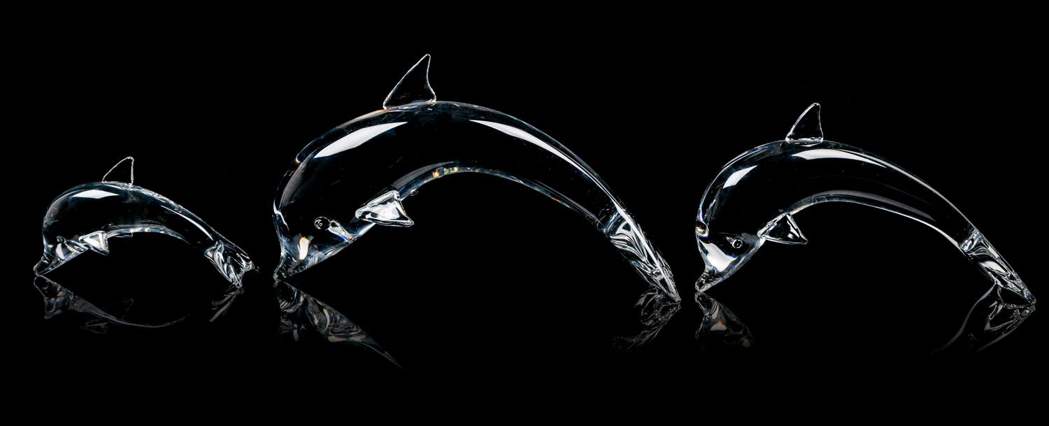 Three Steuben Dolphins Length of largest 11 1/2 inches.