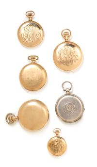 A Collection of Gold Filled and Silver Open Face Pocket Watches, Waltham, Elgin and Illinois, 326.00 dwts.