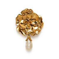 Robert Goossens, Yves Saint Laurent; Large Floral Brooch with Hanging Pearl Bead