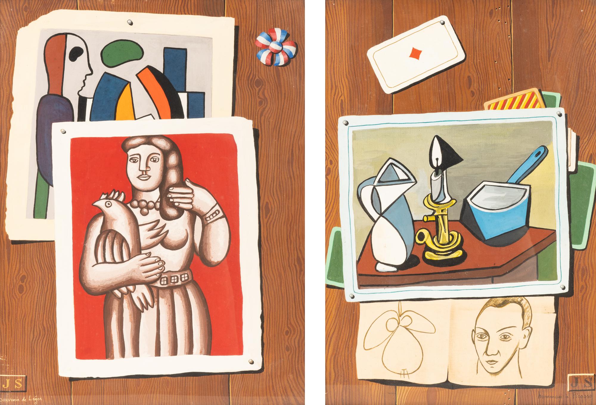Two Italian Trompe-L'Oeil Collage Paintings — 20TH CENTURY