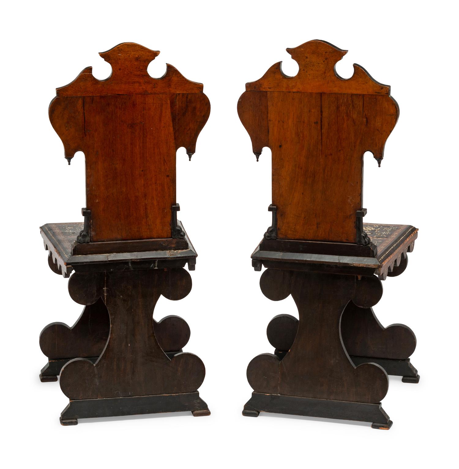 A Pair of Northern Italian Bone Inlaid Hall Chairs
