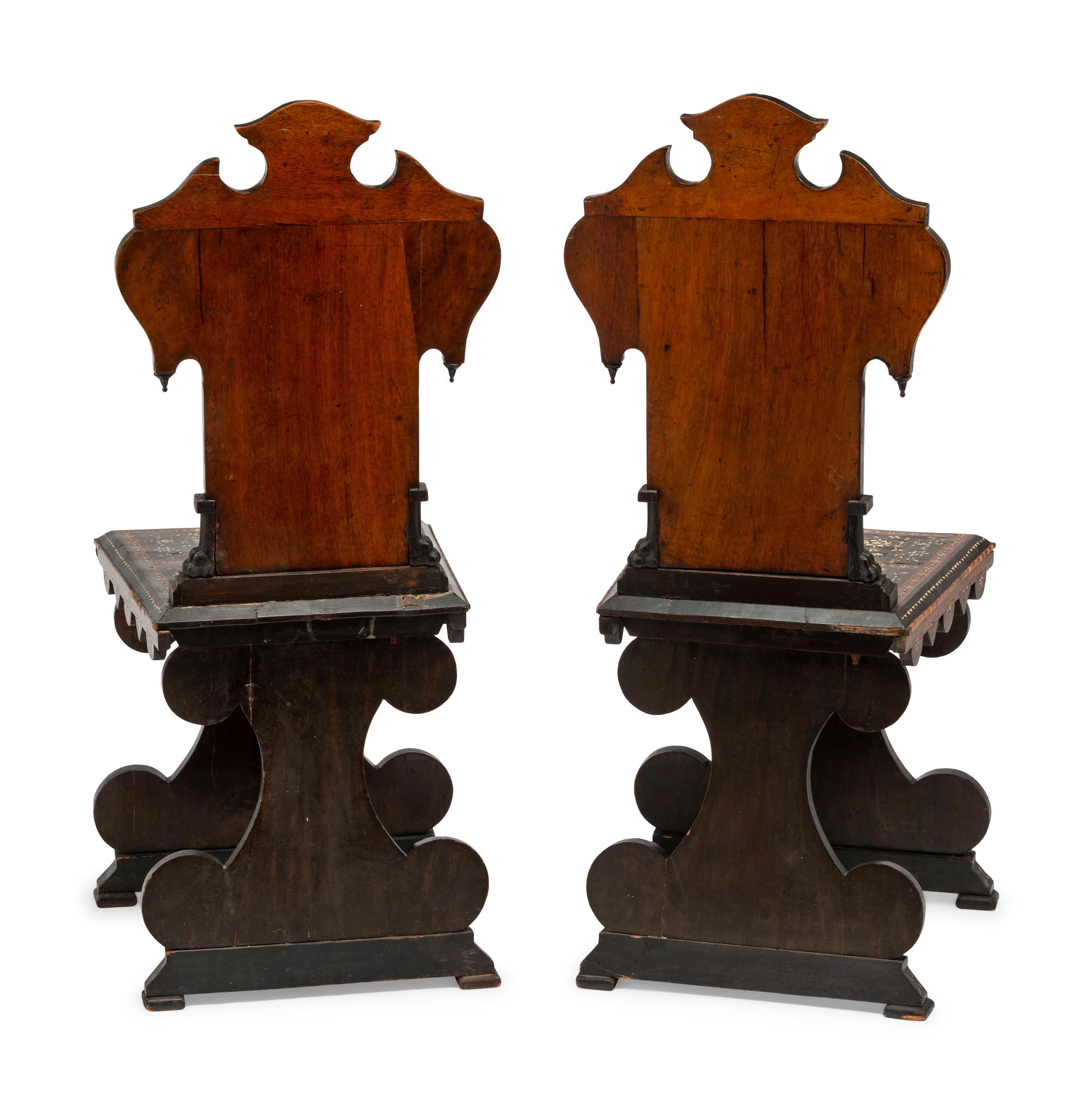 A Pair of Northern Italian Bone Inlaid Hall Chairs