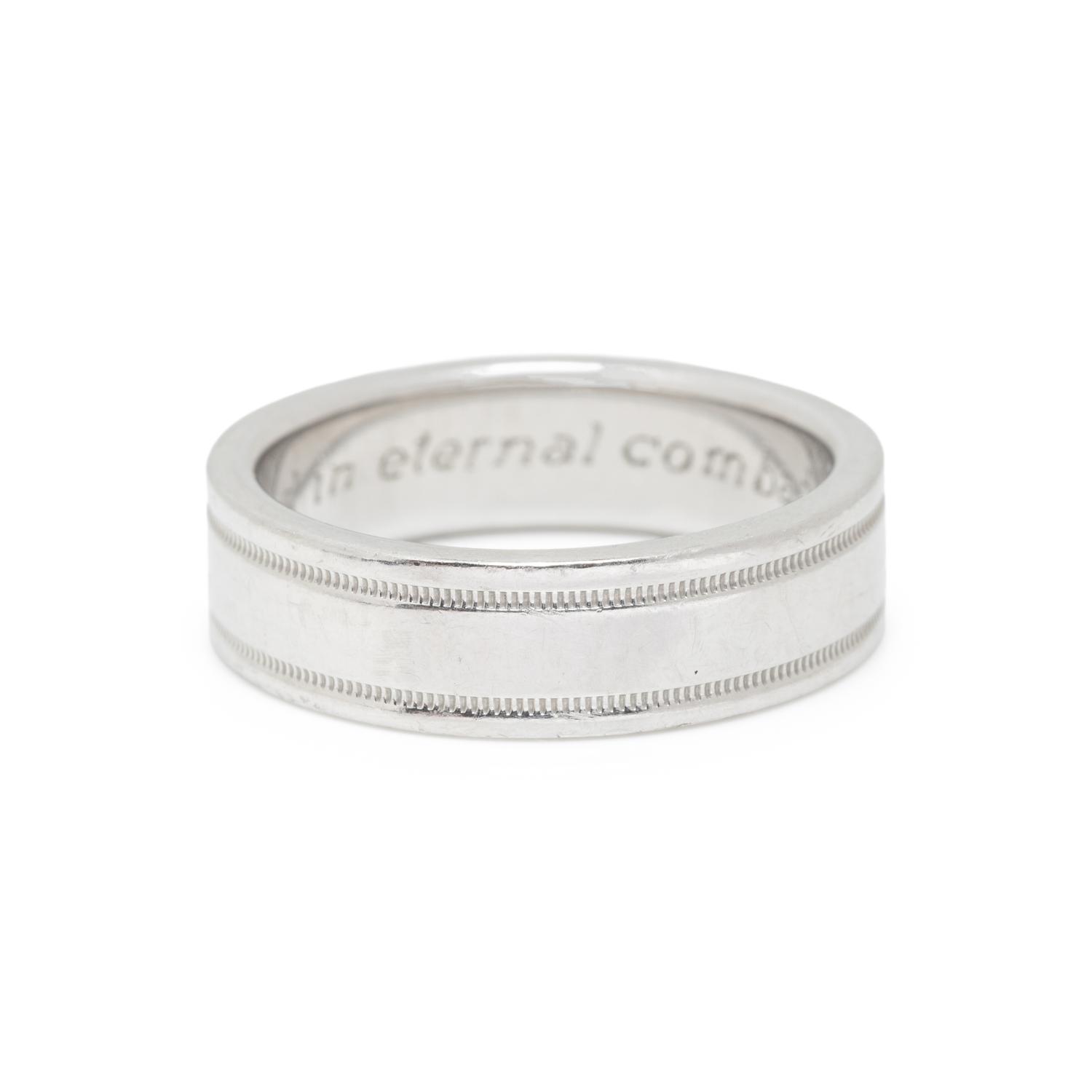 TIFFANY & CO., PLATINUM 'DOUBLE MILLEGRAIN BAND' RING