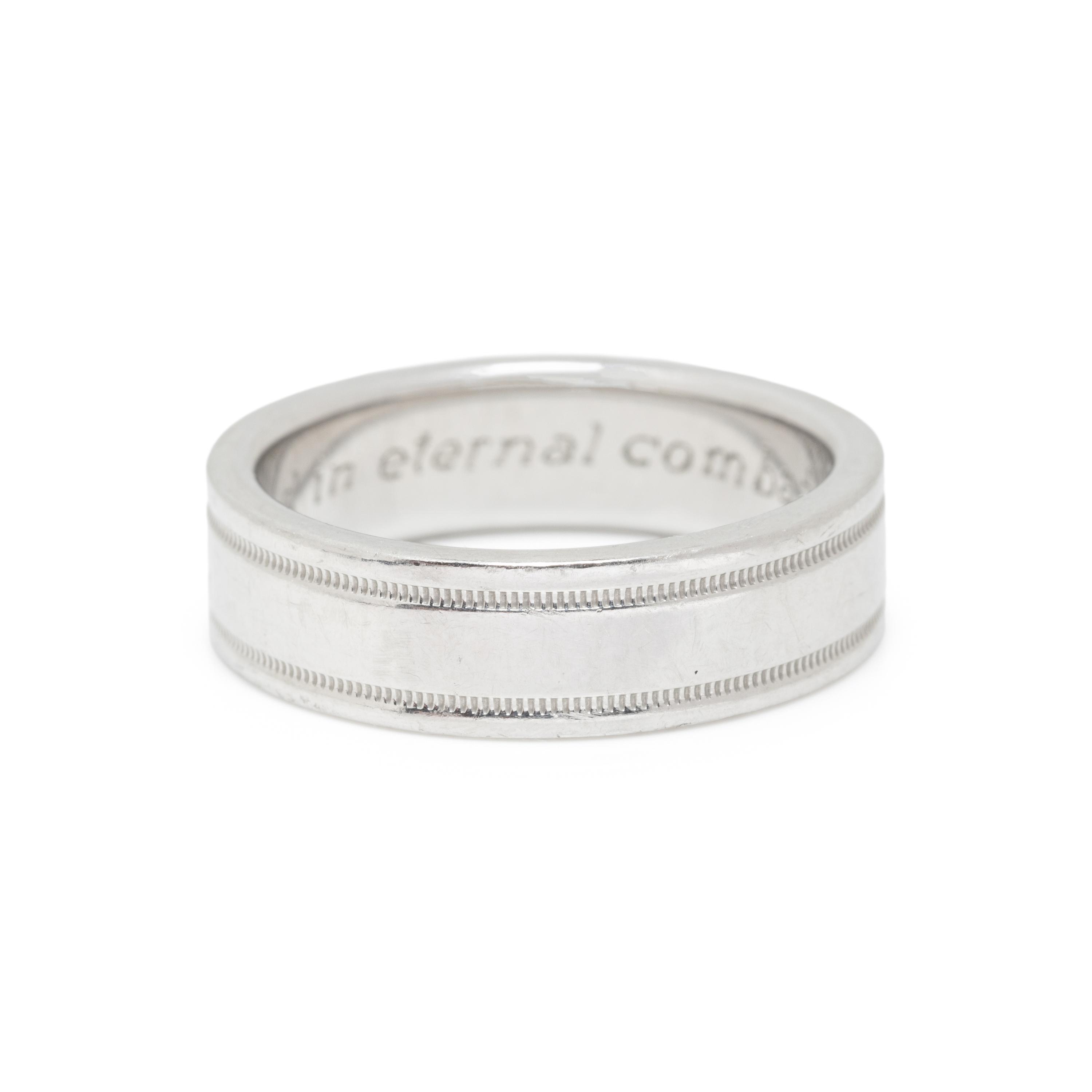 TIFFANY & CO., PLATINUM 'DOUBLE MILLEGRAIN BAND' RING