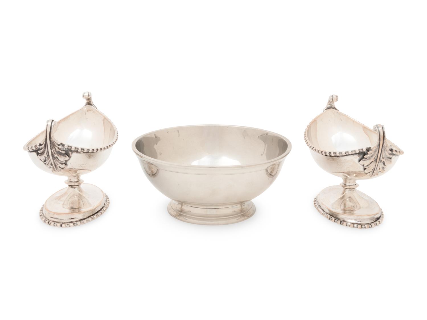 A Group of Three Silvered-Metal Table Articles